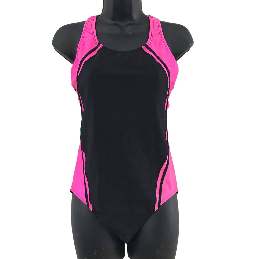 Vintage Black Neon Pink 90s Bathing Suit Size Med
